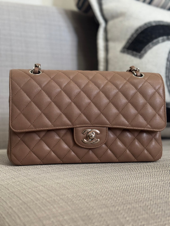 Chanel series 24 17B 2017 Fall/Winter Collection Taupe Caviar SHW Medium ML Timeless Classic Double Flap Bag