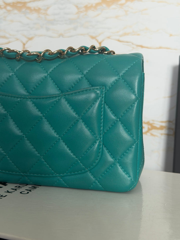 CHANEL series 23 Turquoise Lambskin LGHW Mini Rectangular Flap Bag 2016