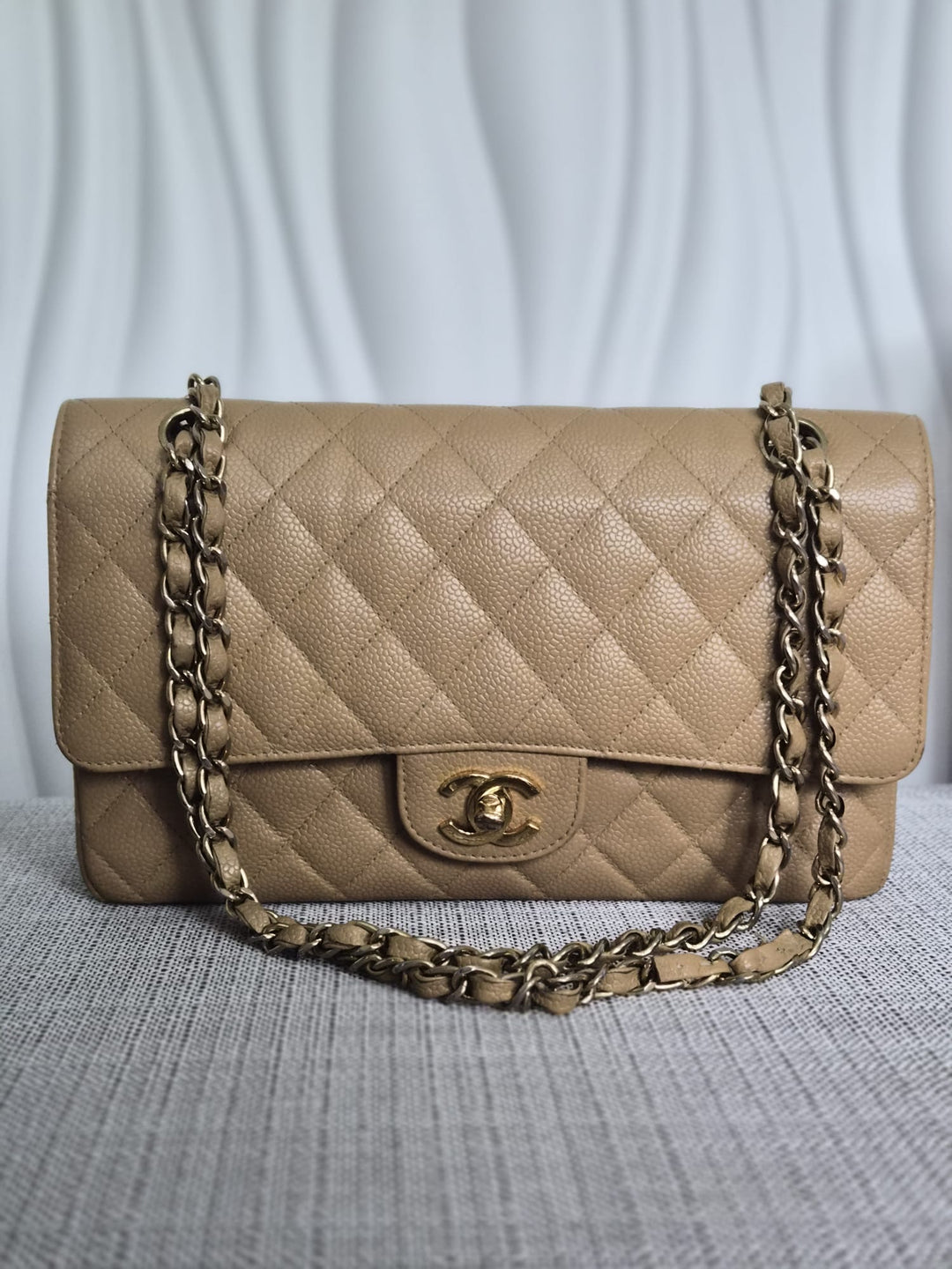CHANEL Series 9 Vintage Dark Beige Caviar 24K GHW Medium Timeless Classic Double Flap Bag