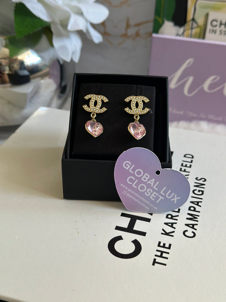 Chanel 22B Heart Gold Tone Earrings