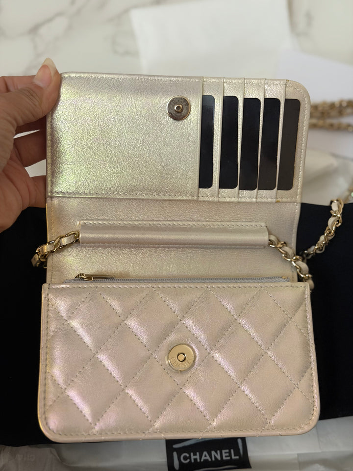 CHANEL series 31 20B Ivory Calf Skin LGHW Mini Wallet on Chain (WOC) 6 inches