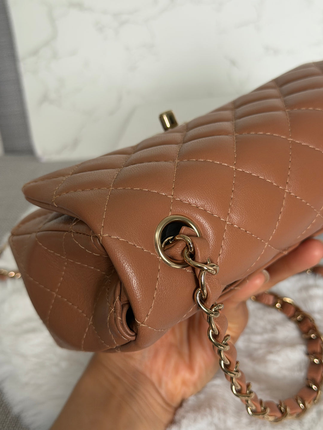 CHANEL 22S Caramel Brown NB356 Lambskin LGHW Mini Rectangular Flap Bag 2022