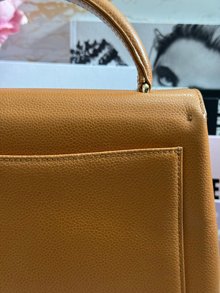 Chanel series 5 circa 1999 Kelly Top Handle Flap 24K GHW in Orange Caviar A12391