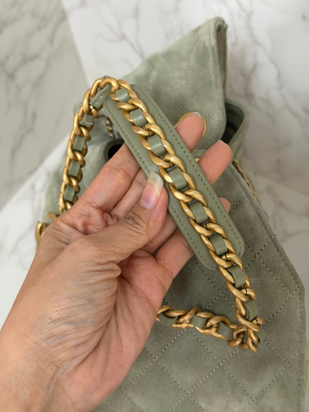 CHANEL 25C 2025 Khaki Suede Aged GHW 25 Hobo Bag size Medium