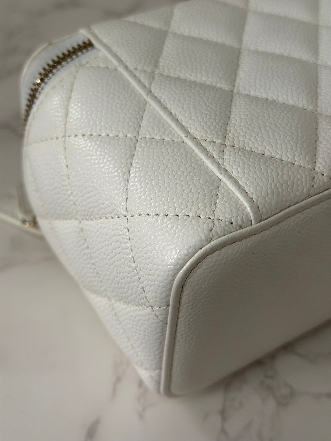 CHANEL 22S Collection 2022 Pick Me Up White Caviar Small Vanity Case with Metal Top Handle GHW