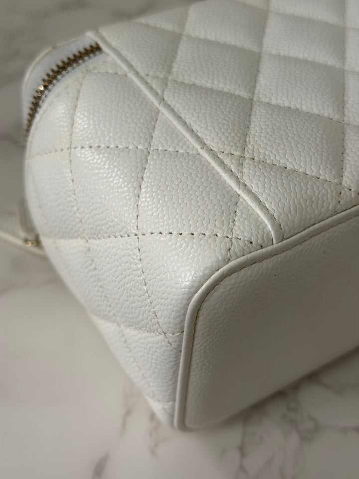 CHANEL 22S Collection 2022 Pick Me Up White Caviar Small Vanity Case with Metal Top Handle GHW