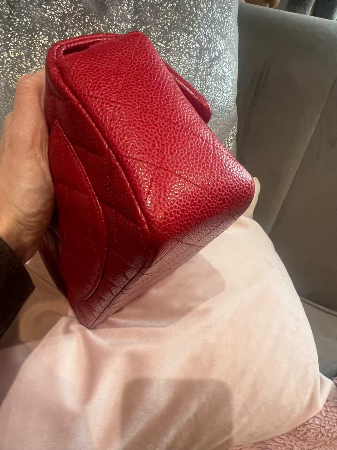 CHANEL series 20 15C 2015 True Pearly Red Caviar SHW Mini Rectangular Flap Bag