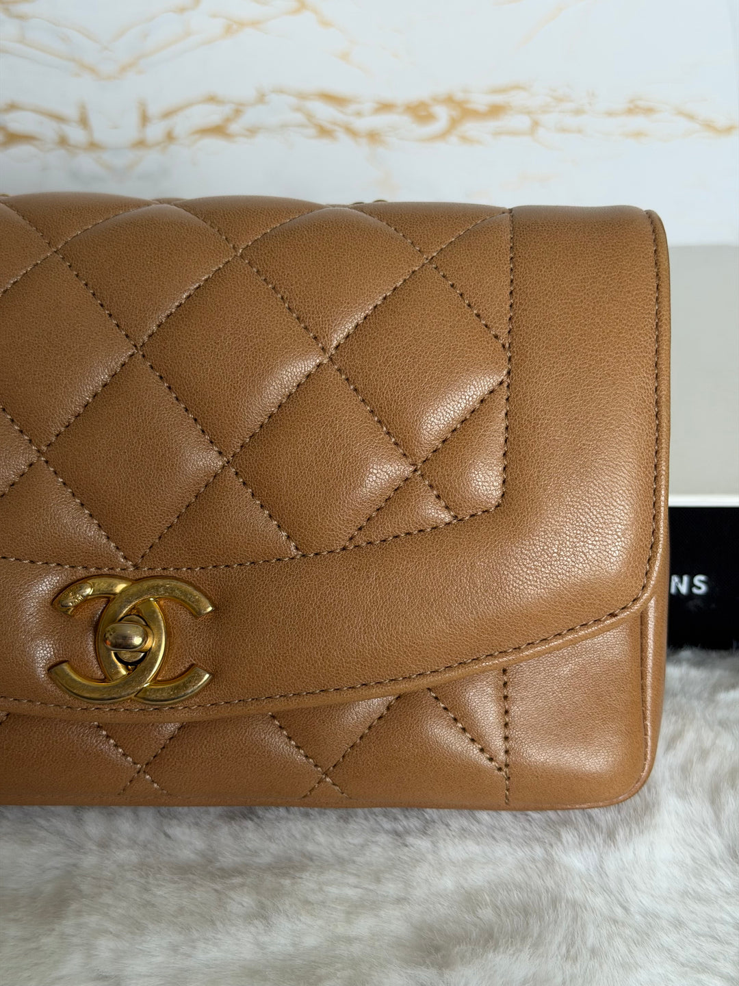 CHANEL series 21 Caramel Brown Lambskin aged GHW Diana Reissue Flap Bag size SMALL 2015