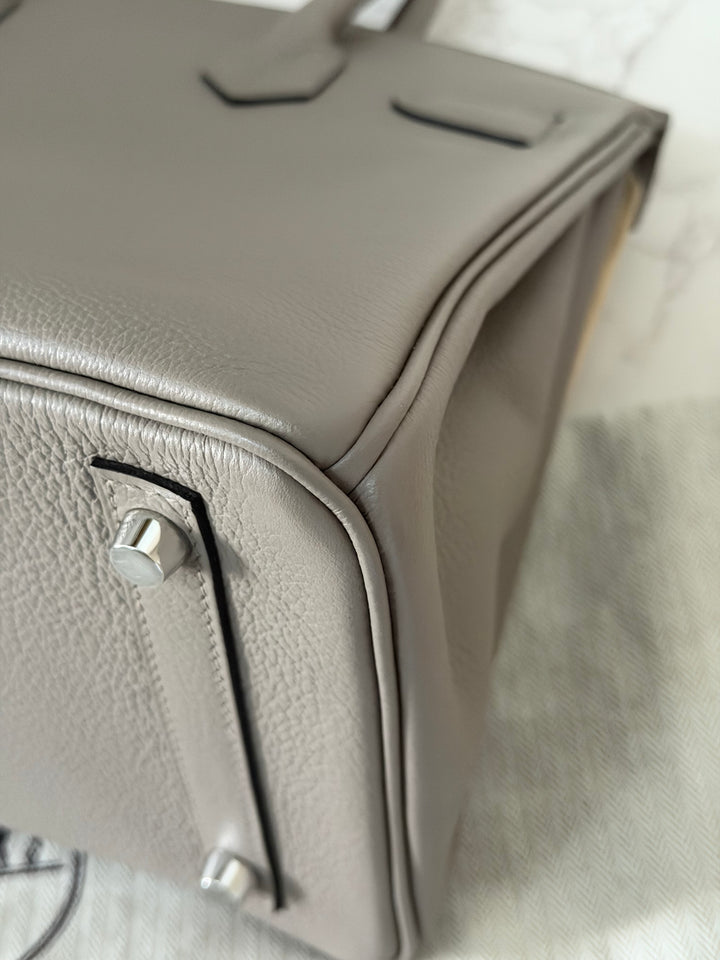 HERMES Gris Asphalt Leather Birkin 30 Bag Palladium Hardware Stamp D 2019