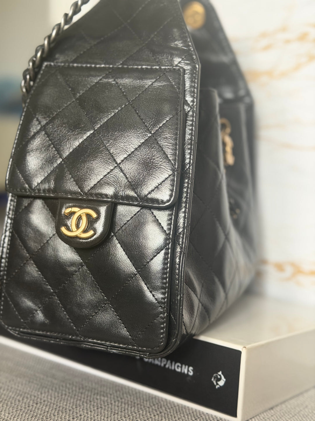CHANEL Black Shiny Calf Skin Mixed Hardware 25 Hobo Bag size SMALL 2025/2026