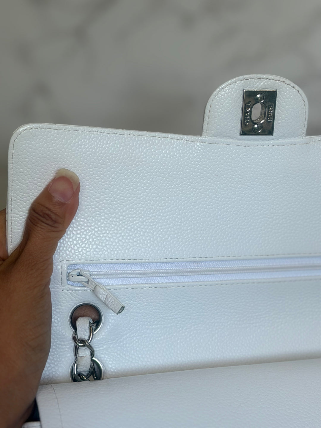 CHANEL series 12 Vintage White Caviar SHW Medium ML Timeless Classic Double Flap Bag 2009