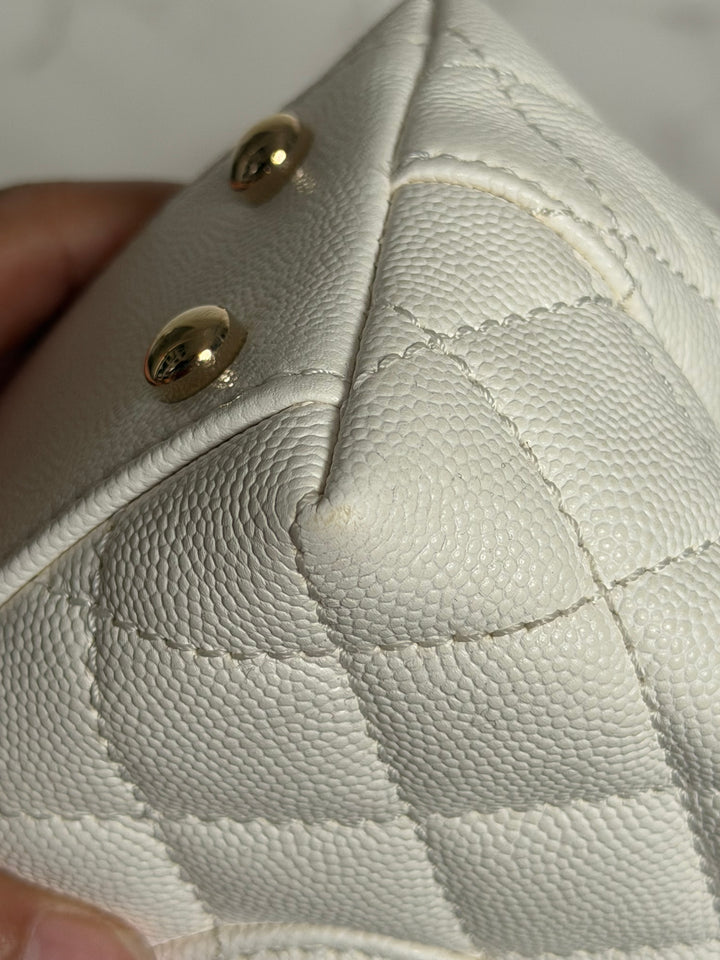 CHANEL White Caviar LGHW Coco Handle Flap Bag Size SMALL with detachable Strap Microchipped