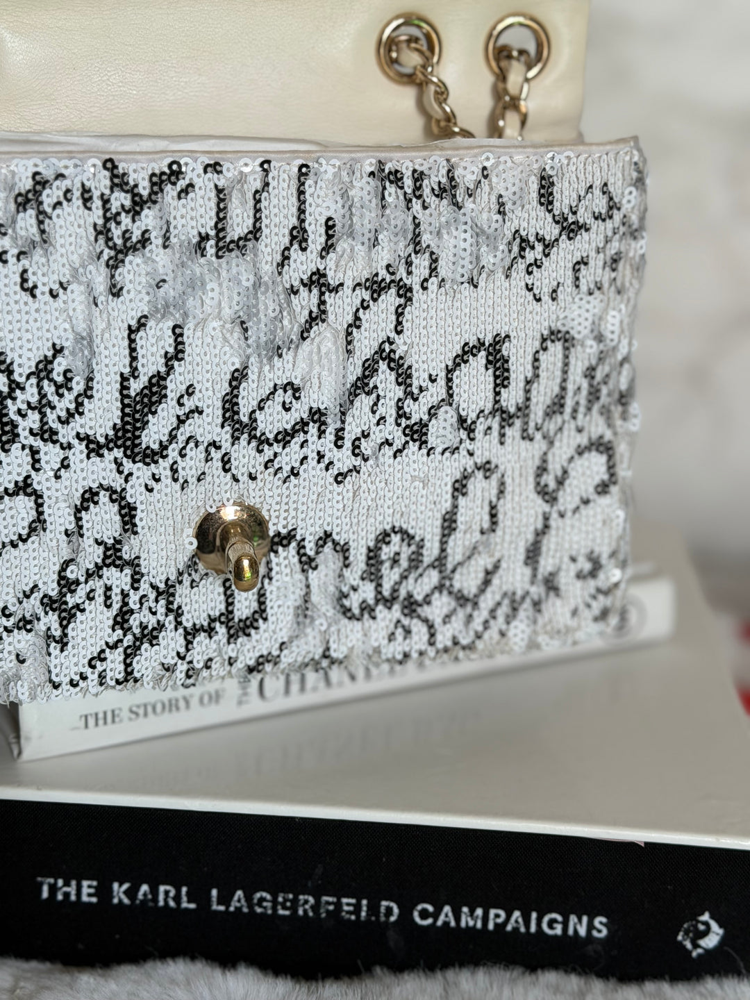 CHANEL 22C White and Black Sequin SMALL Flap Bag LGHW 2022