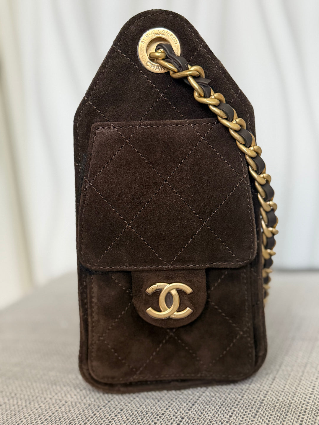 CHANEL 26C collection 2025/2026 Brown Suede Leather Mini 25 Hobo Bag with aged GHW