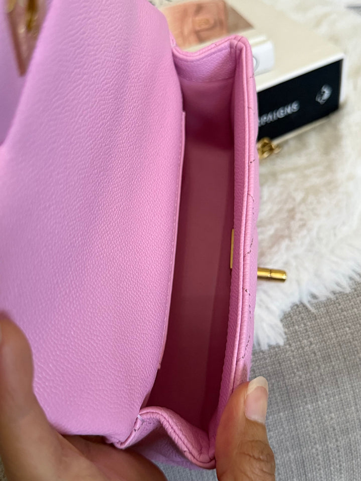 CHANEL 23P Mauve Pink Caviar Heart Adjustable Chain Aged GHW Mini Flap Bag 2023