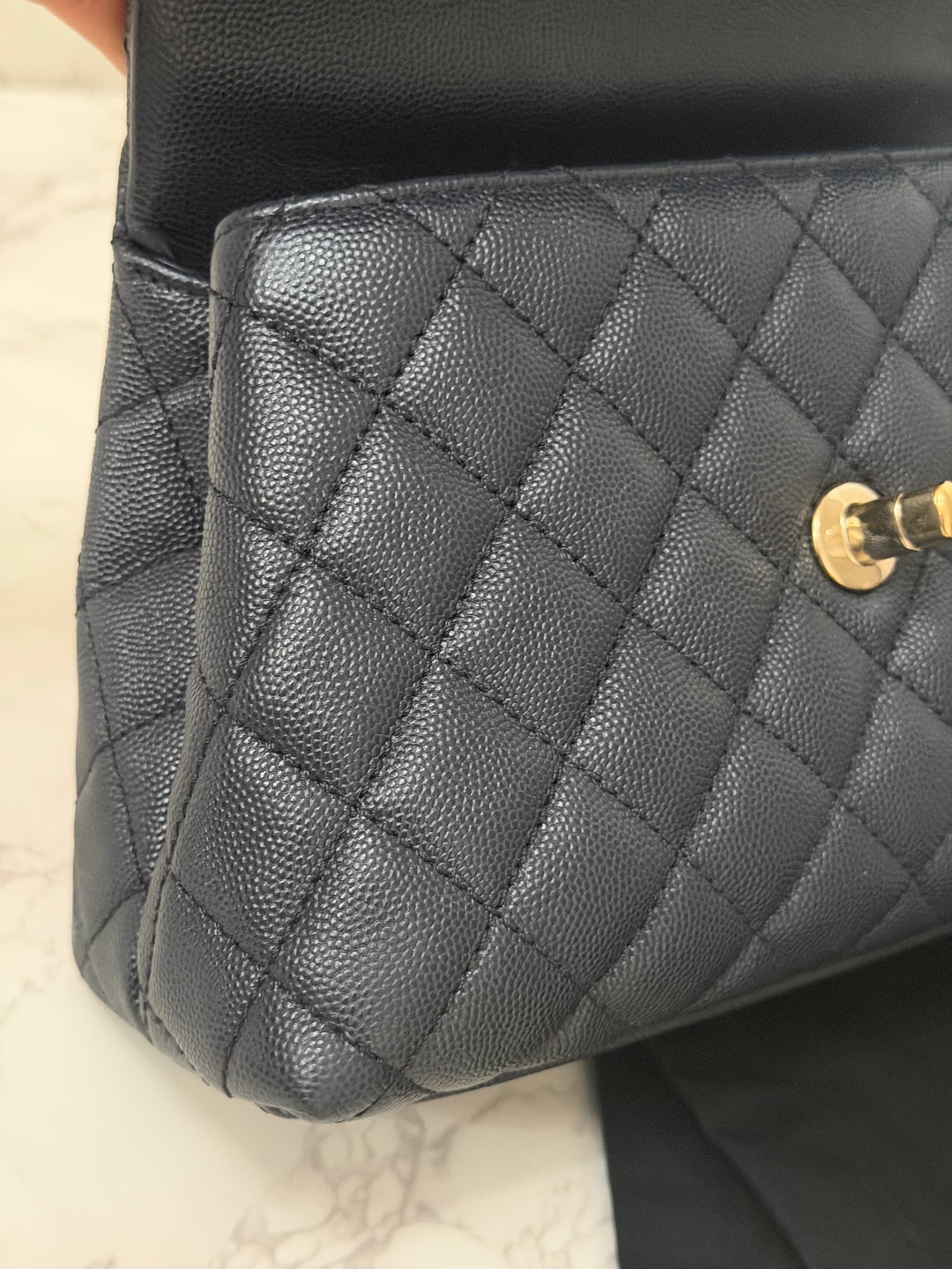 CHANEL series 30 2020 Navy Blue Caviar LGHW Small Coco Handle Flap Bag with Detachable Strap