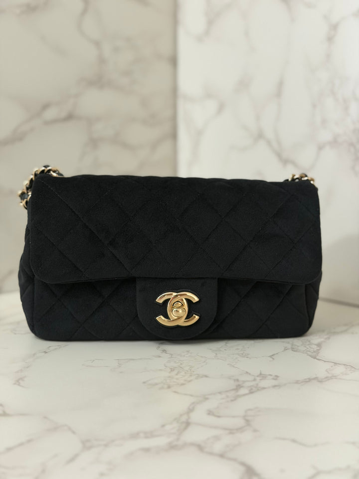 CHANEL series 30 20K collection 2020 Black Velvet Crystal Pearl Crush Adjustable Strap LGHW Mini Rectangular Flap Bag