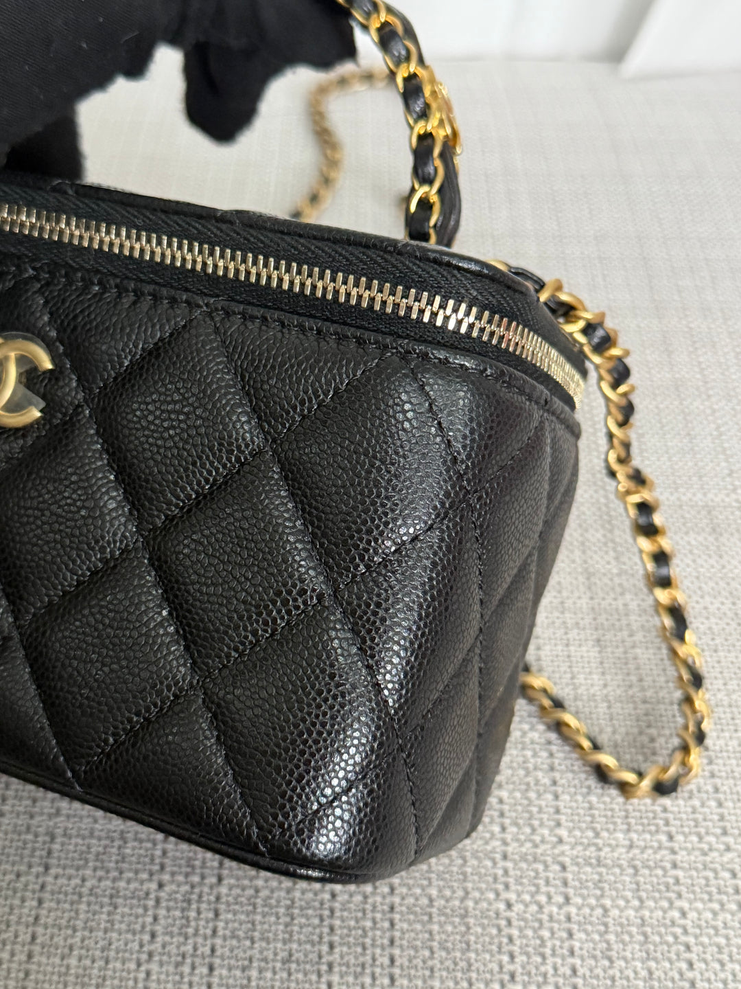 CHANEL Black Caviar Metal Top Handle Small Vanity with Chain 2025 Aged GHW