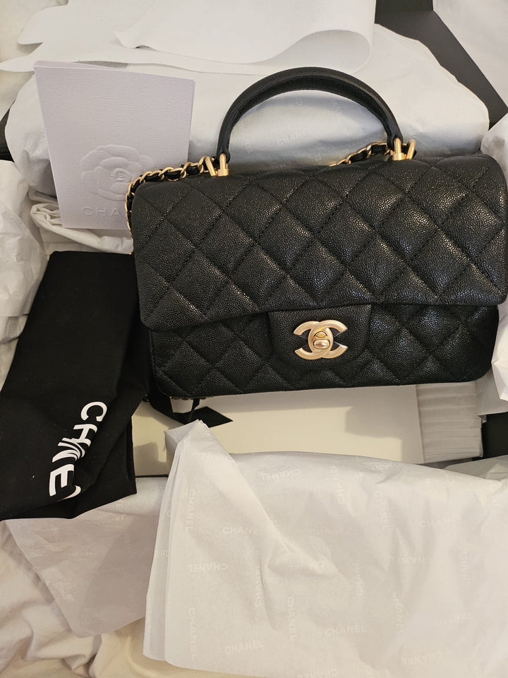 CHANEL 21S Black Caviar Aged GHW Mini rectangular flap bag with top handle 2021 series 31