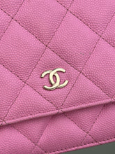 Load image into Gallery viewer, Chanel 23P Pink Caviar Mauve undertone Classic Wallet on chain (WOC) with champagne GHW
