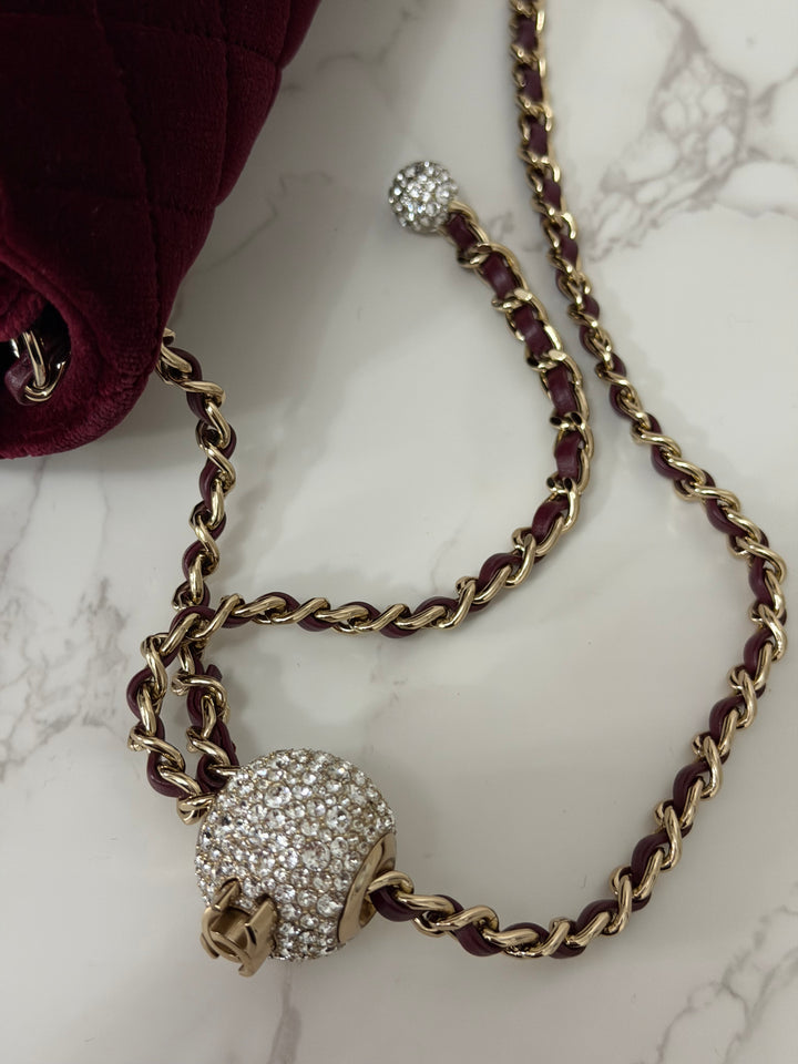 CHANEL series 31 Dark Red/Burgundy Velvet Adjustable Crystal Pearl Crush Mini Rectangular Flap Bag LGHW 2020/2021