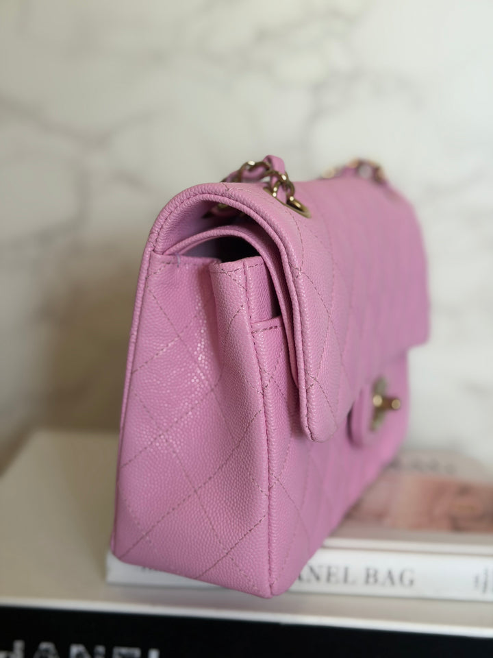 CHANEL 23P Mauve Pink Caviar Small Timeless Classic Double Flap Bag 2023