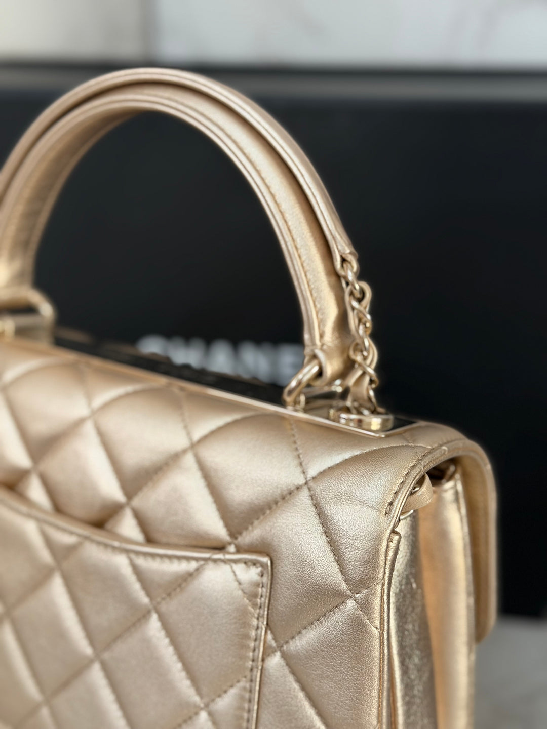 CHANEL series 30 Metallic Gold Lambskin LGHW Trendy CC top Handle Bag with non detachable Strap size SMALL 2020