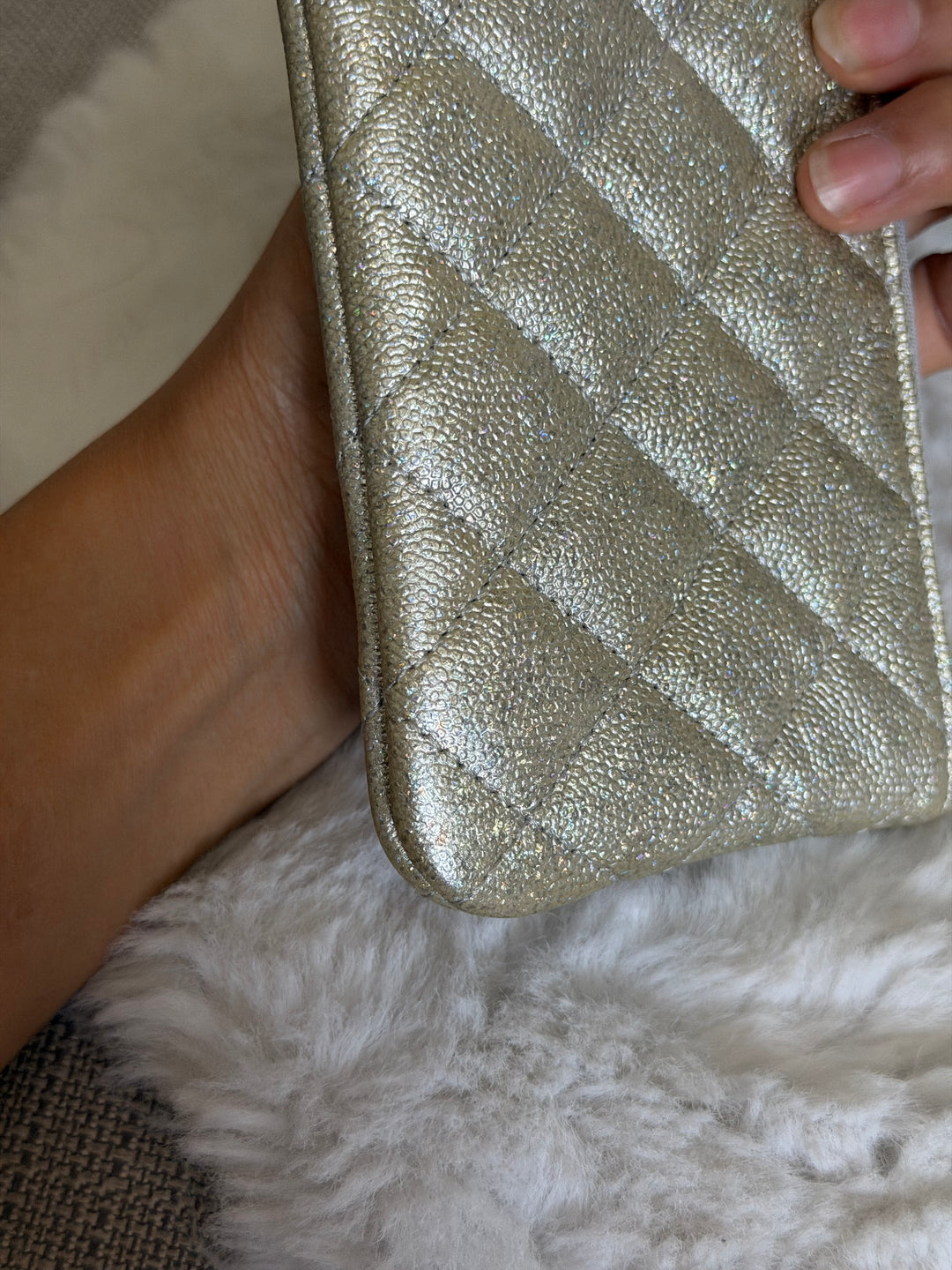 CHANEL 21K Glittery Silver Caviar SHW Mini O Case/Pouch 2021