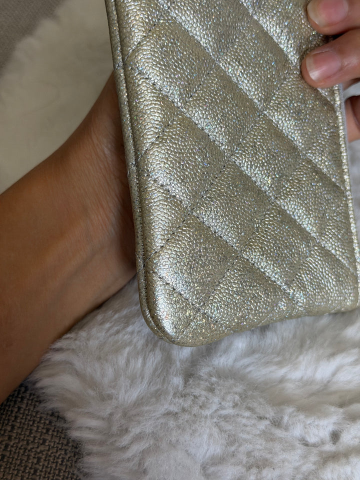 CHANEL 21K Glittery Silver Caviar SHW Mini O Case/Pouch 2021