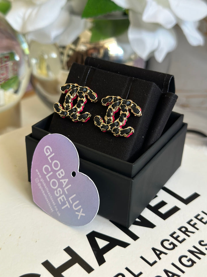 Chanel 23B Wovened Leather LGHW Earrings