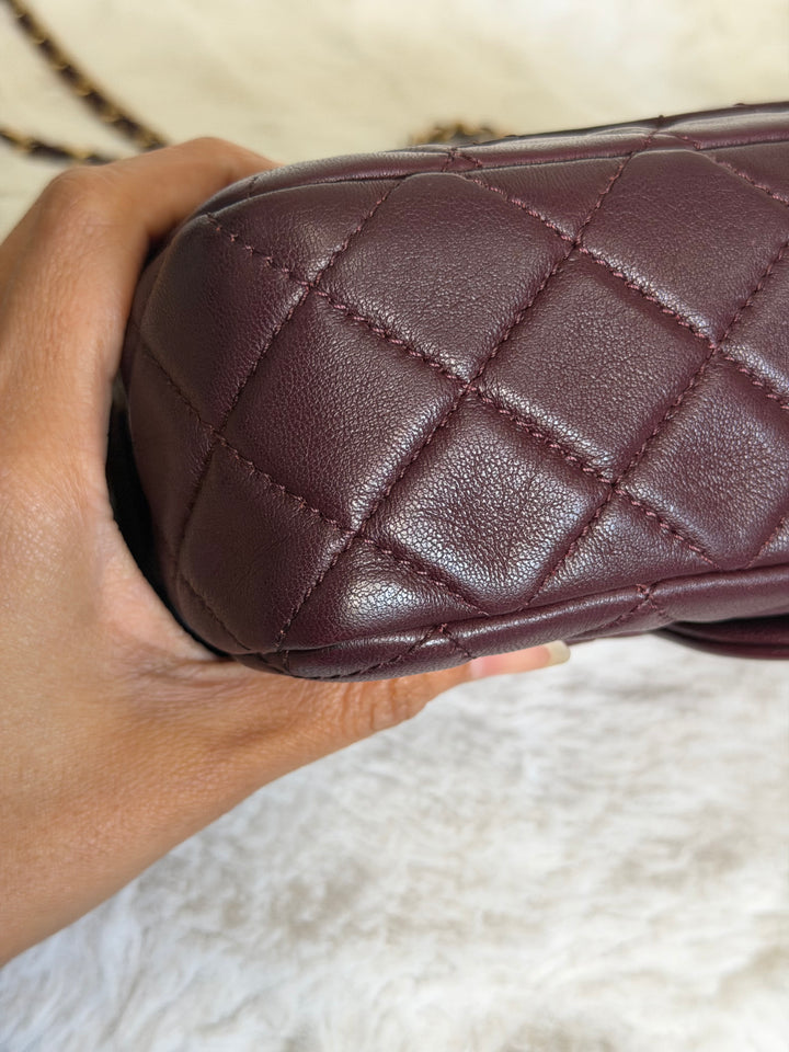 CHANEL 21B Burgundy Lambskin Aged GHW Pearl Crush Mini Rectangular Flap Bag 2021