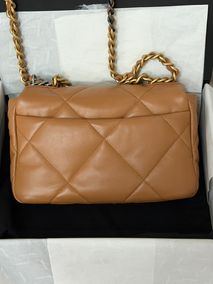CHANEL Caramel Brown Lambskin Mixed Hardware 19 Size Small Medium Flap bag from 2022