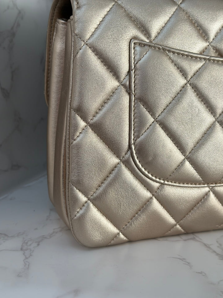 CHANEL series 30 Metallic Gold Lambskin LGHW Trendy CC top Handle Bag with non detachable Strap size SMALL 2020