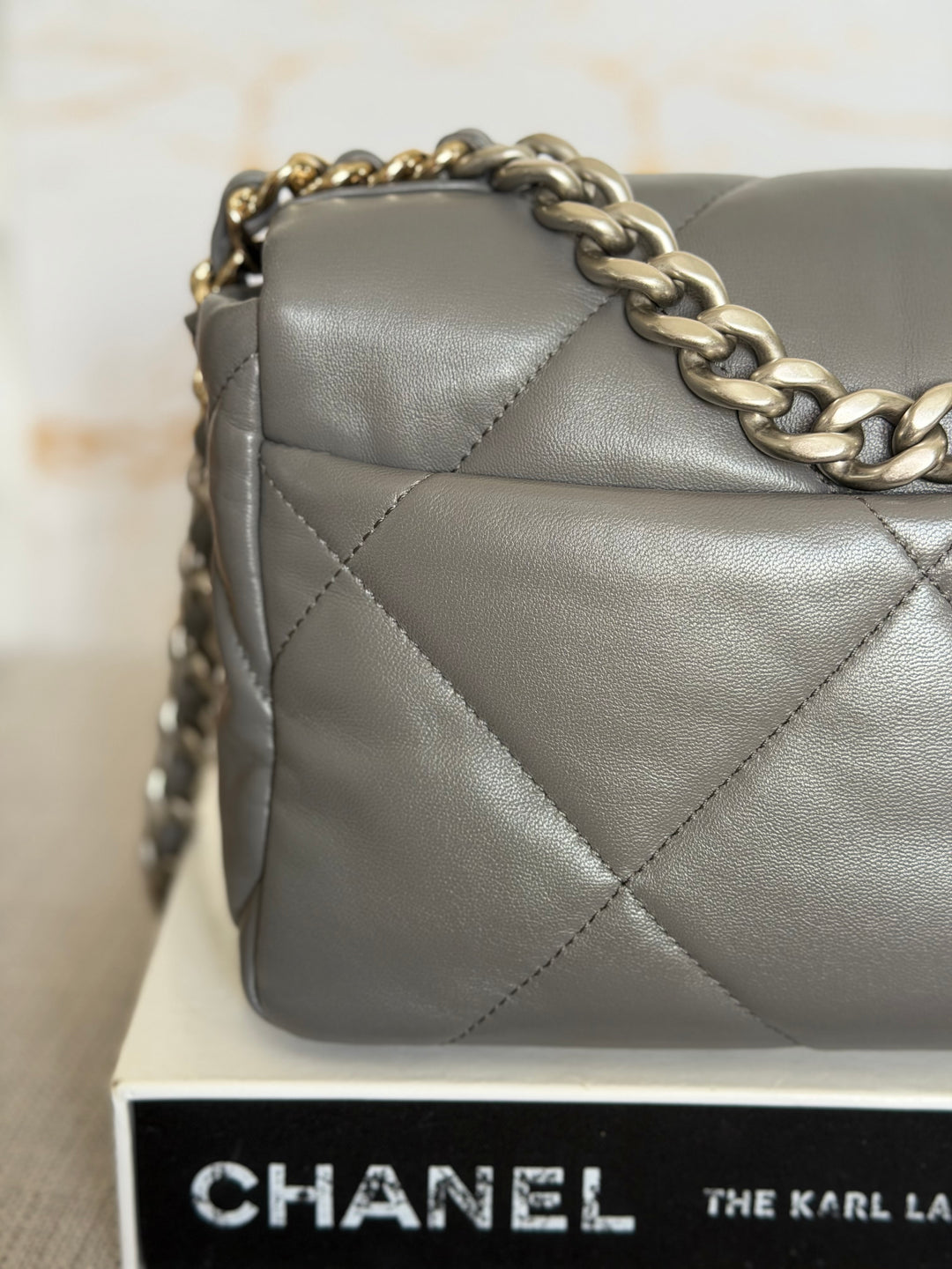 CHANEL Dark Grey Lambskin 19 Size SMALL/MEDIUM Mixed HW Flap Bag 2022 Microchipped