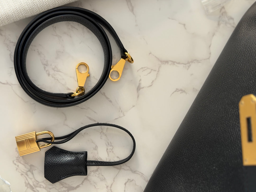 Hermes Noir/Black Epsom Leather GHW Kelly 28 stamp N 2010