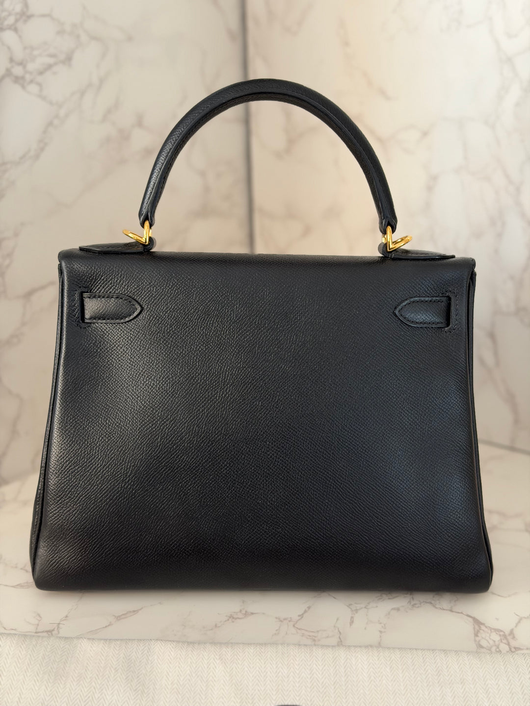 Hermes Noir/Black Epsom Leather GHW Kelly 28 stamp N 2010