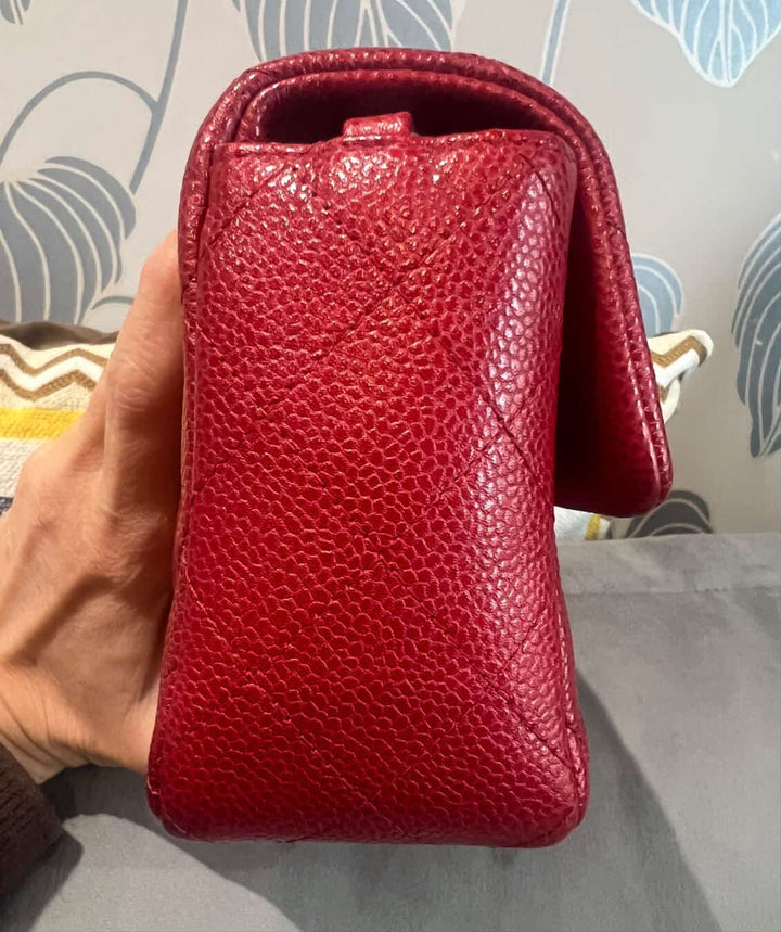 CHANEL series 20 15C 2015 True Pearly Red Caviar SHW Mini Rectangular Flap Bag