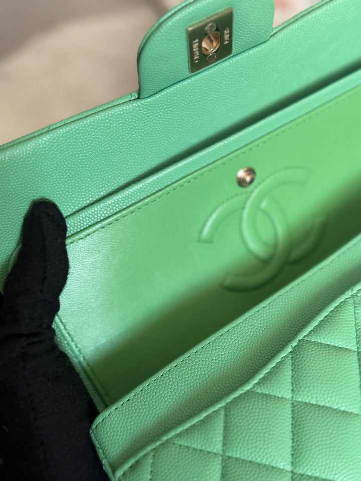 CHANEL 21P Avocado Green Caviar LGHW Small Timeless Classic Double Flap Bag 2021