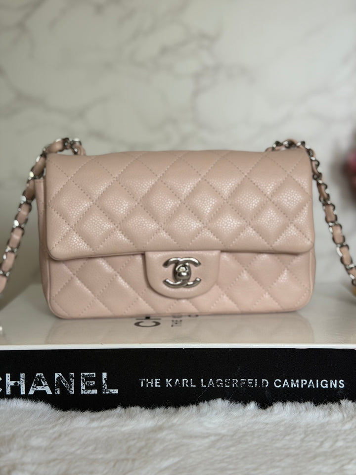 CHANEL series 18 Light Sakura Pink Caviar SHW Mini Rectangular Flap Bag 2014 14C collection