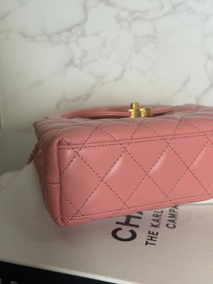 CHANEL Pink Calf skin aged GHW Kelly Shopping Tote Bag size Small 19 cms