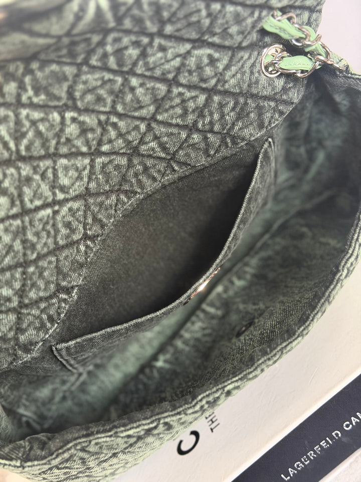 CHANEL 20C series 29 Green Denim Jumbo SHW Denimpression Flap Bag 2020