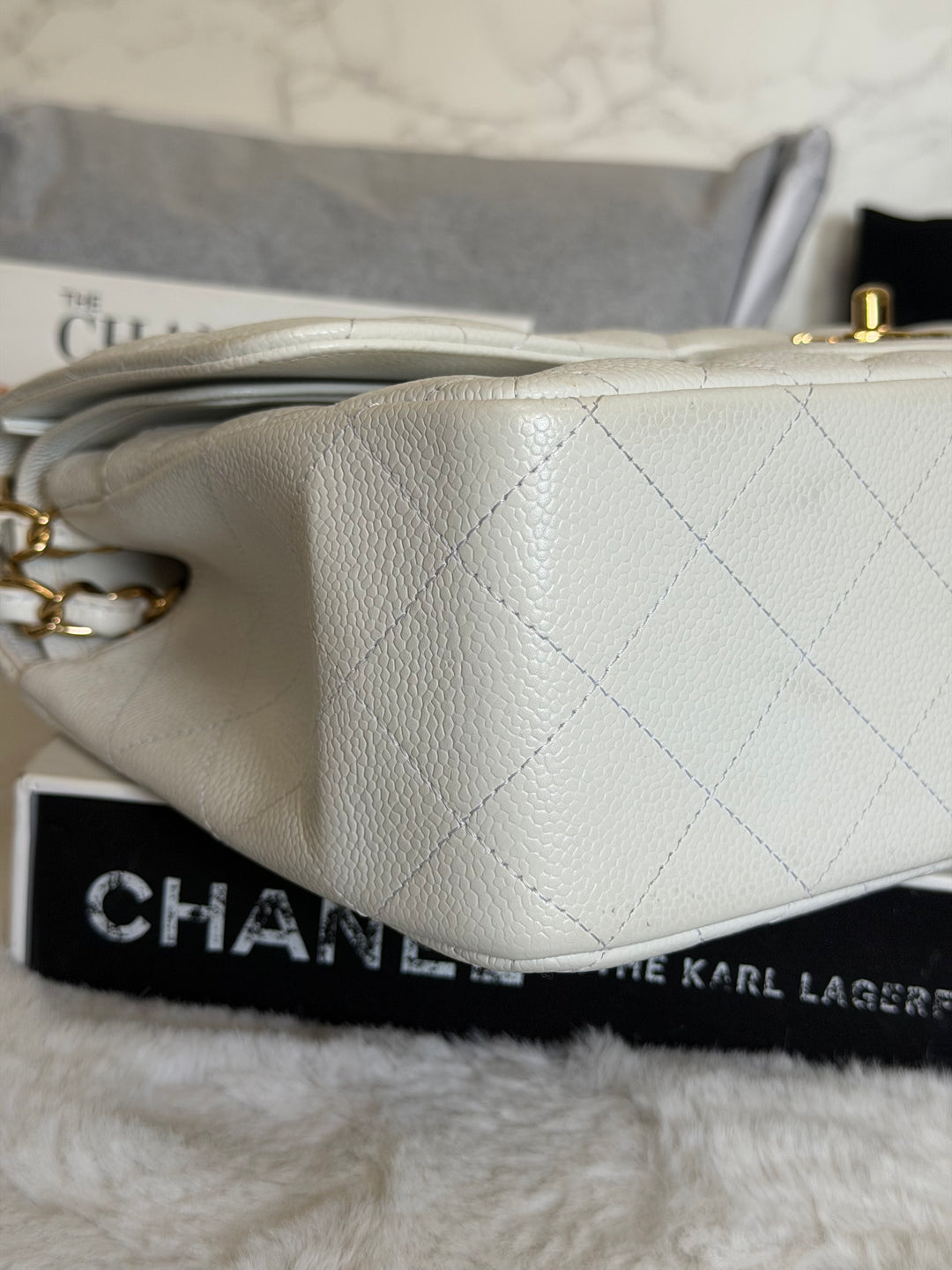 CHANEL White Caviar GHW Jumbo Double Flap Classic Bag 2010