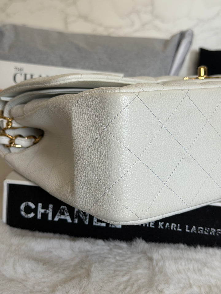 CHANEL White Caviar GHW Jumbo Double Flap Classic Bag 2010