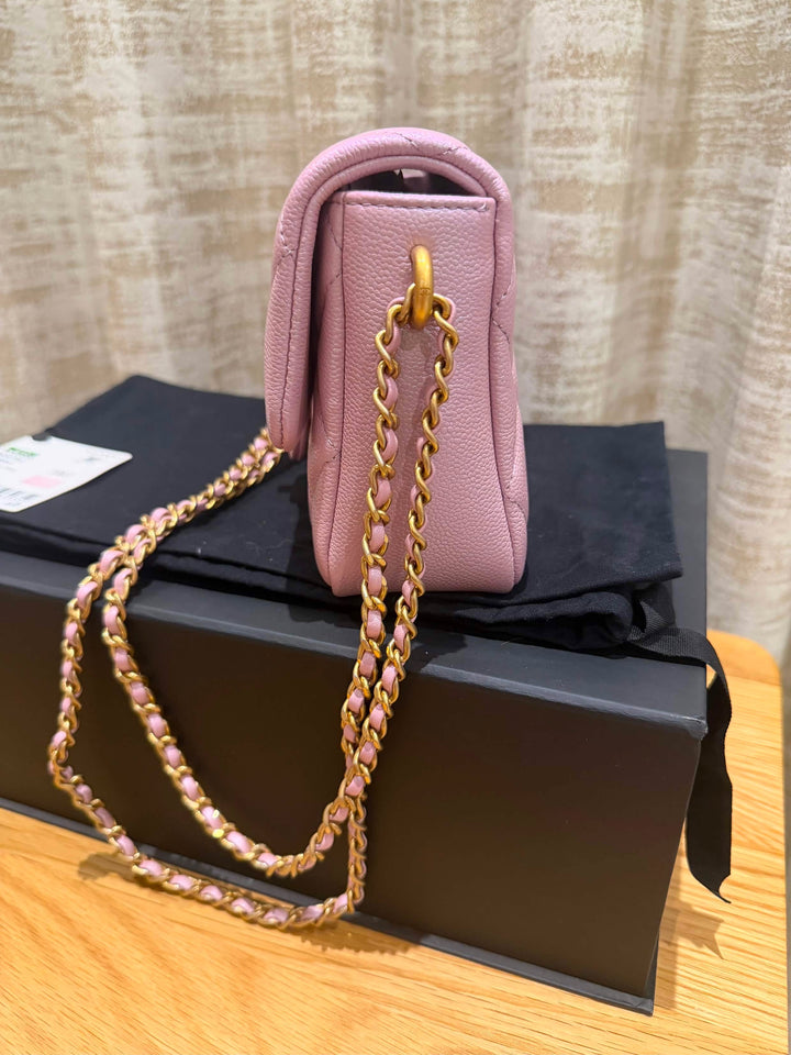 CHANEL 21K iridescent pink caviar aged GHW Adjustable chain My Perfect Mini Flap Bag 2021