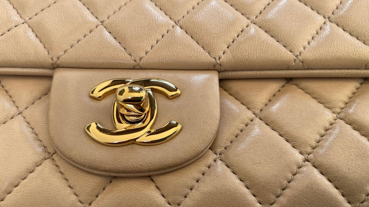 CHANEL Beige Lambskin Valentine East West Flap Bag series 13 with Charms
