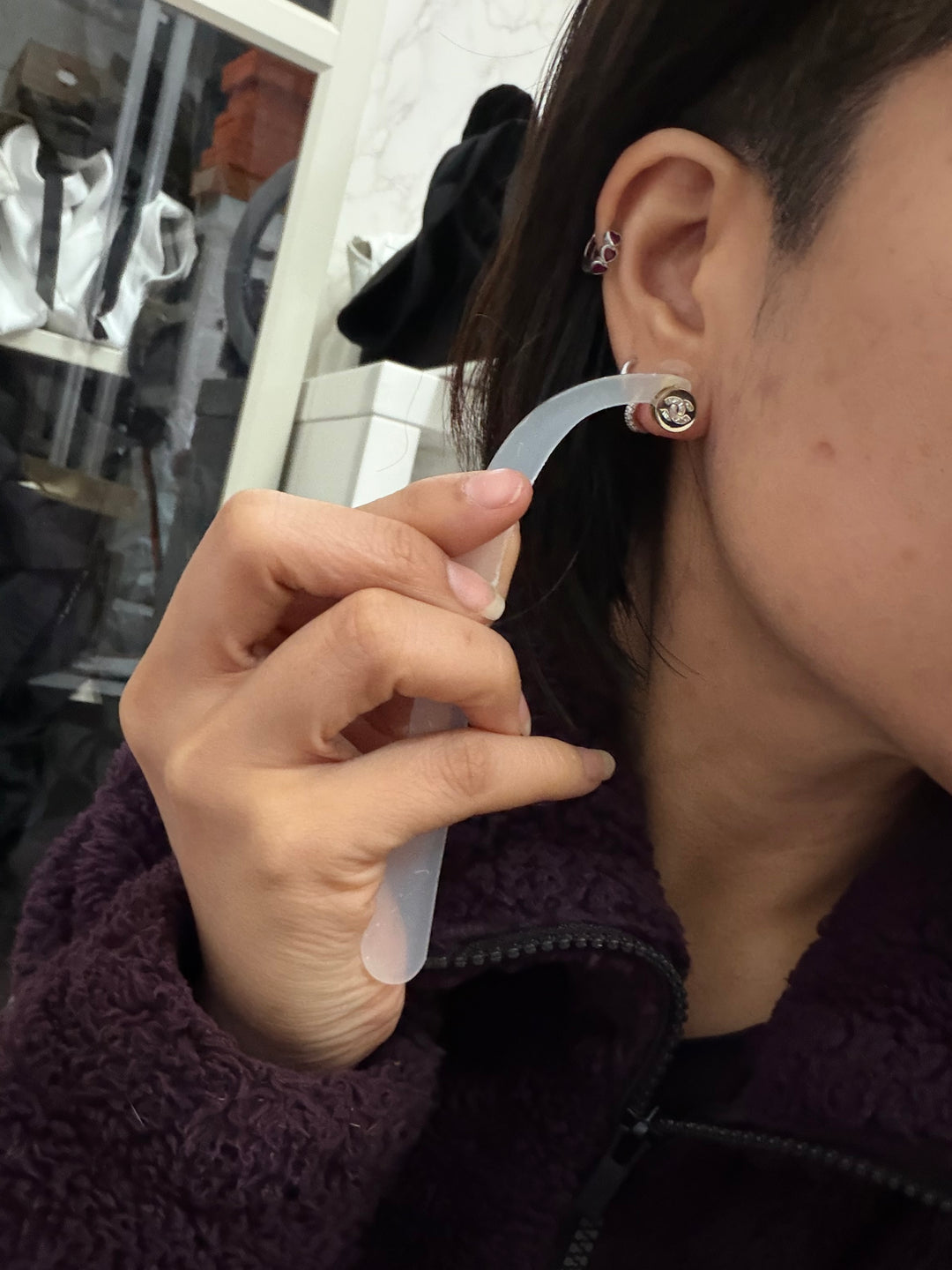 CHANEL 2024 Light Gold Round Earrings with Crystals 0.5 cms diameter