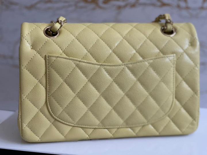 Chanel 20S 2020 Spring/Summer Collection Yellow Caviar LGHW Small Timeless Classic Double Flap Bag