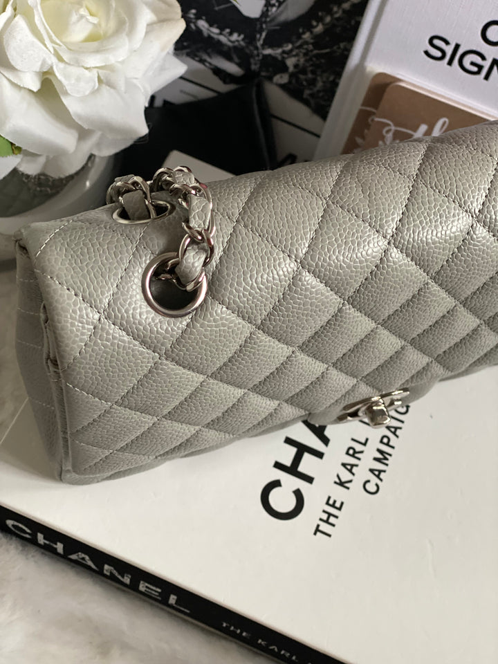 CHANEL series 19 Grey Caviar SHW Medium ML Double Flap Bag 14B collection 2014