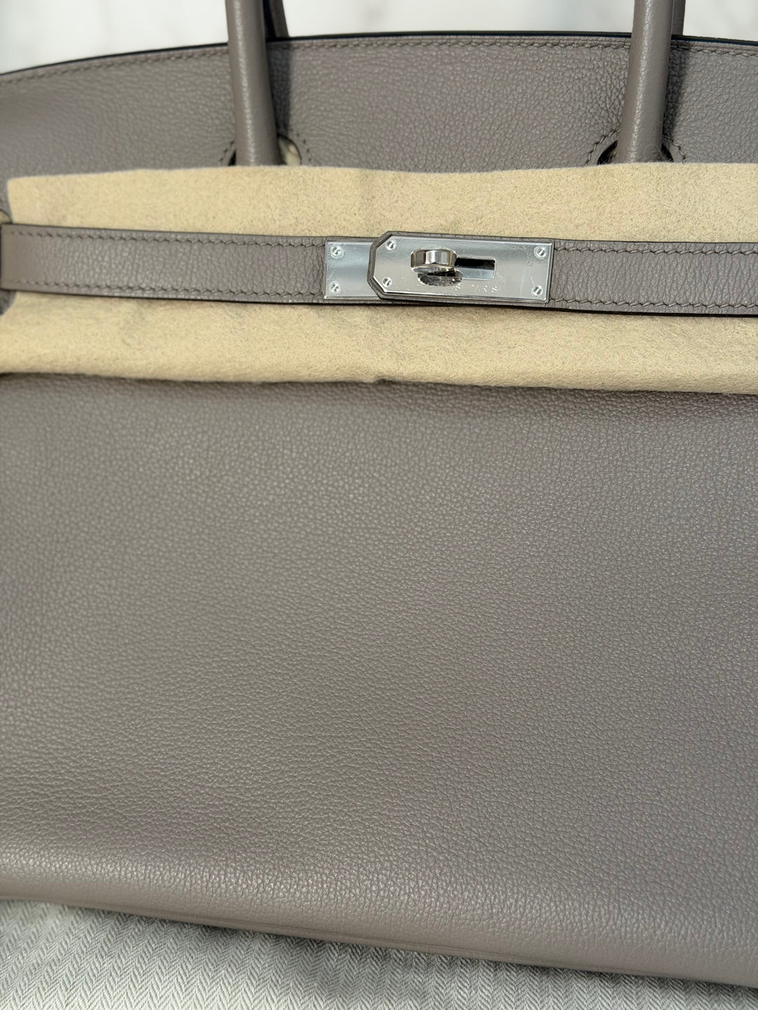 HERMES Gris Asphalt Leather Birkin 30 Bag Palladium Hardware Stamp D 2019