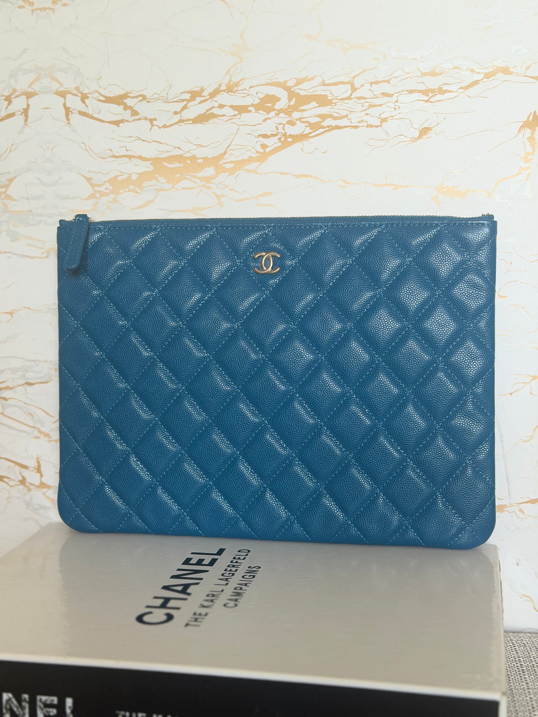 CHANEL series 27 Blue caviar LGHW Medium O Case/Pouch 25 cms